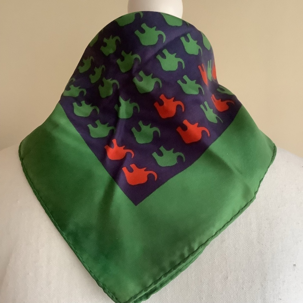 Green and Red Elephant Design 21” Square Scarf